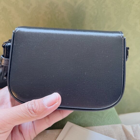 Gucci Azalea Horsebit 1955 Web Monochrome GG Mini HandBag Wallet On Strap Black - Picture 6 of 13